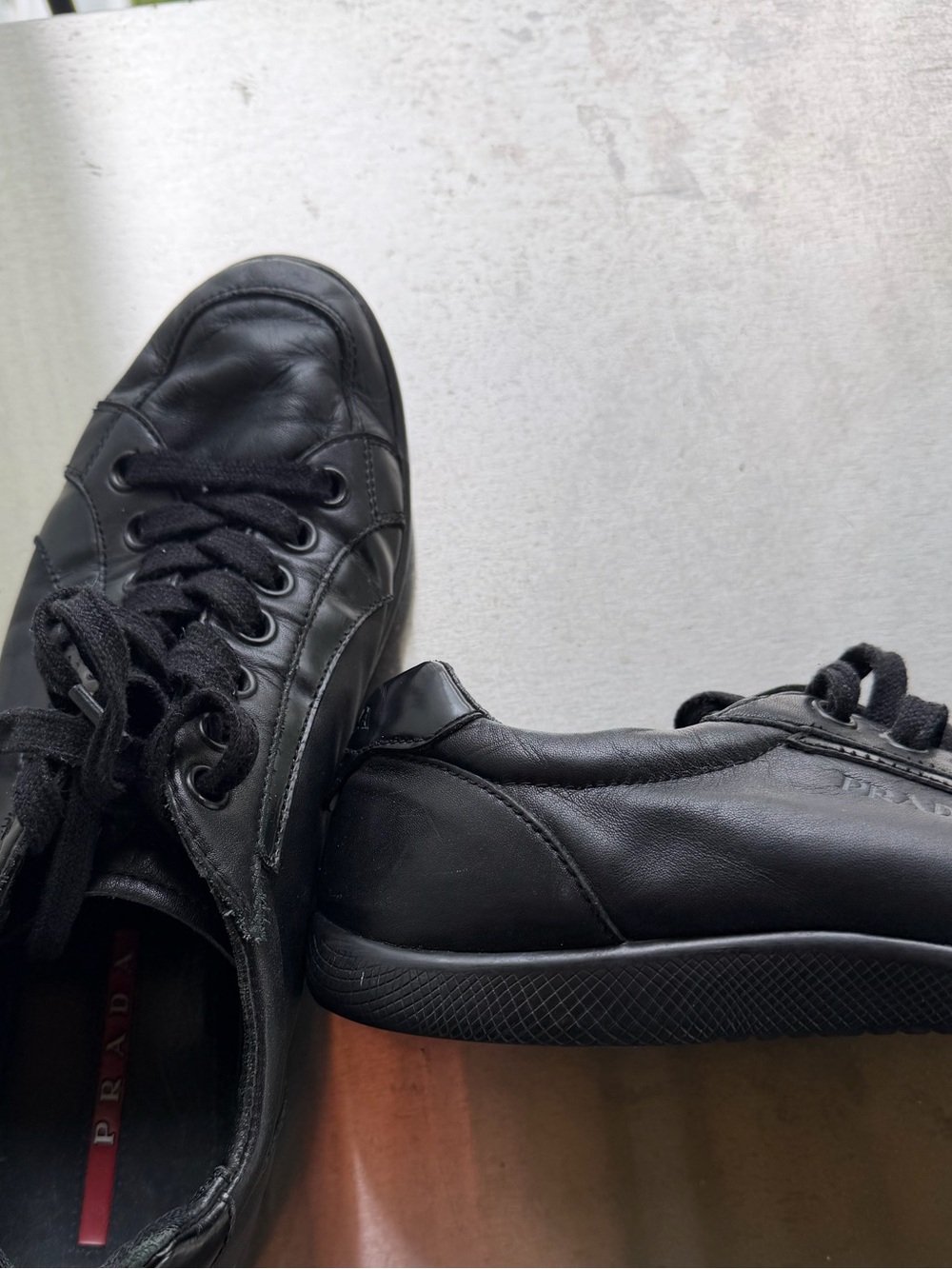 Prada Black Men’s Leather Low-Top Lace-Up Sneakers shoes - Picture 3 of 3